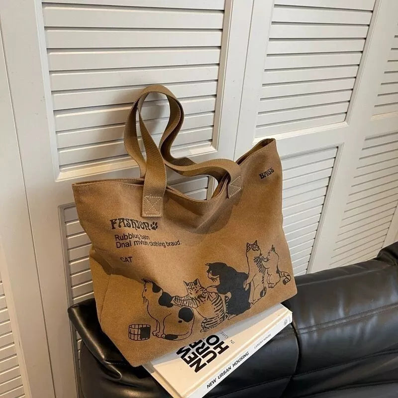 American retro fashion canvas bag shoulder large capacity underarm tote bag #3